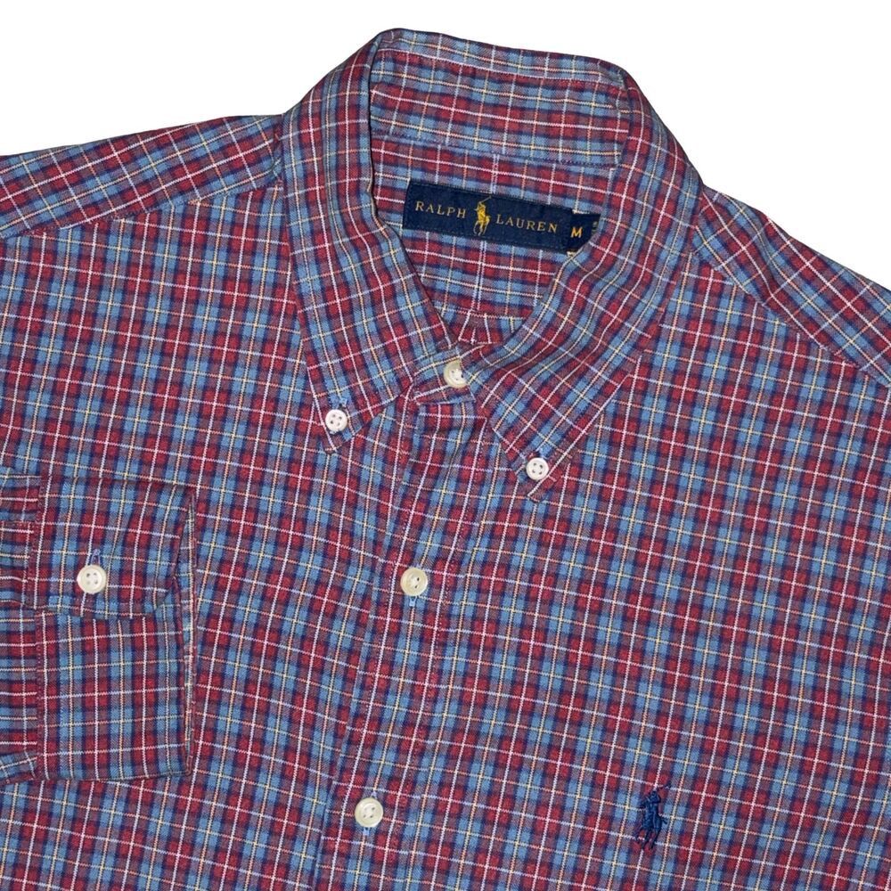 Polo Ralph Lauren Shirt Mens Medium Red Blue Plaid Long Sleeve Button Down